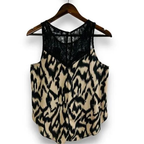 ASTR Animal Print Lace Trim Tank Top Black Tan Modern NightOut Medium - Picture 4 of 9